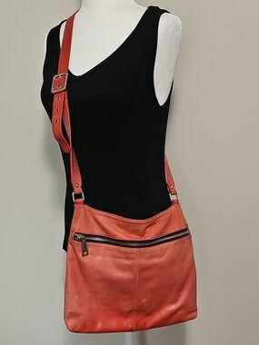 Leather Crossbody Bag in Coral Red - Women's Shoulder Bag